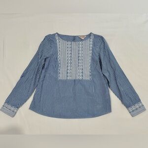 Brooks Brothers Blue and White Striped Embroidered Blouse Size 8